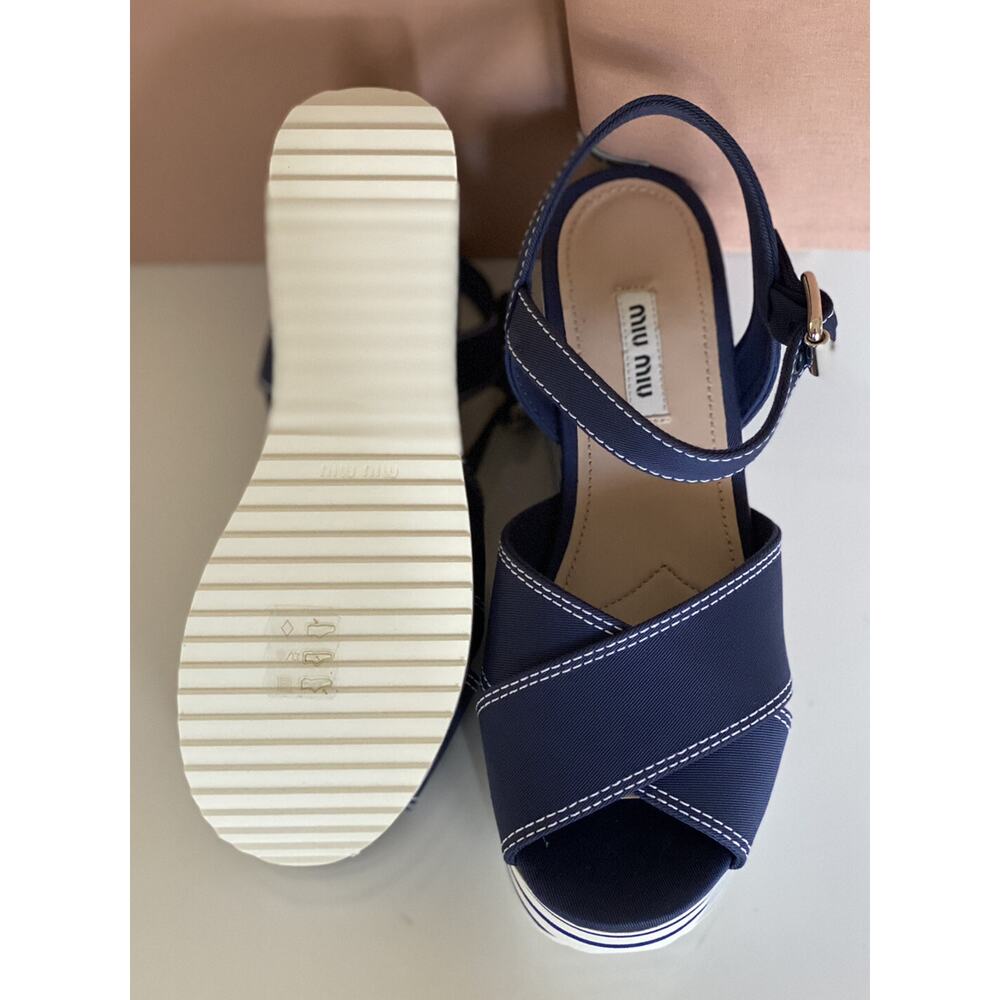 NIB $750 MIU MIU Women's Platform Wedge Blue Sand… - image 7